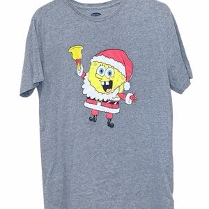 Old Navy Gray SpongeBob Santa Graphic Short Sleeve Tee